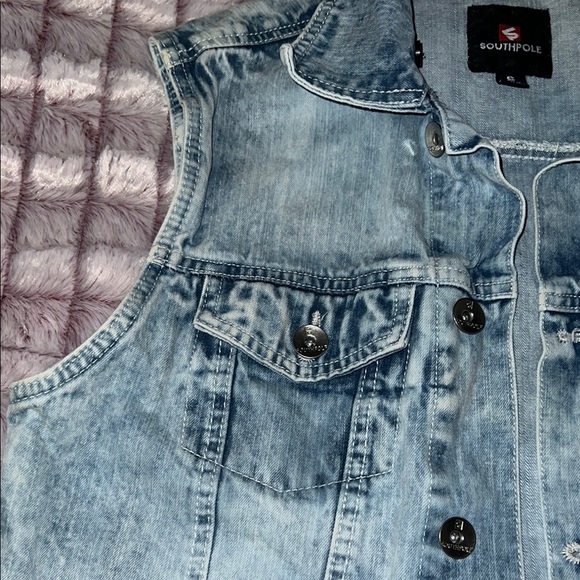 South Pole Blue‎ Denim Vest Classic Distressed - Picture 10 of 16